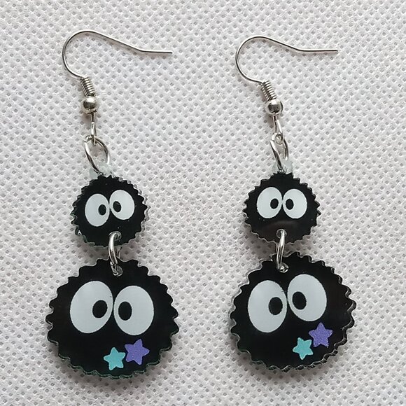 Soot Sprite with Stars Earrings, Cute Ladies Dangle Earrings - Picture 2 of 5